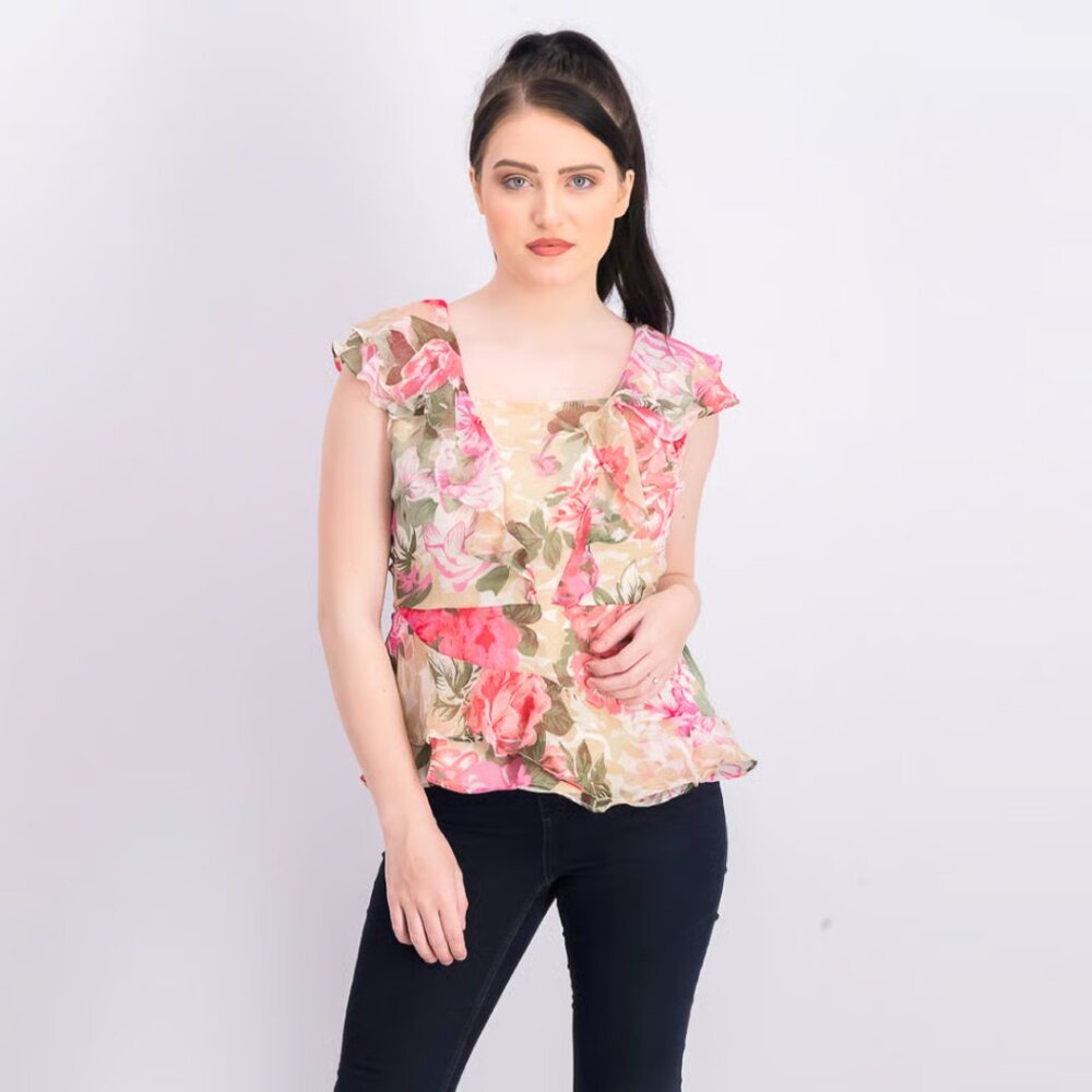 Walter Baker Christie Sheer Floral Peplum Blouse Chiffon Coquette Girly Fairy